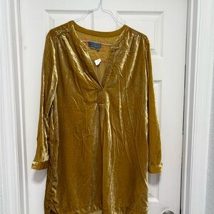Anthropologie yellow velvet dress